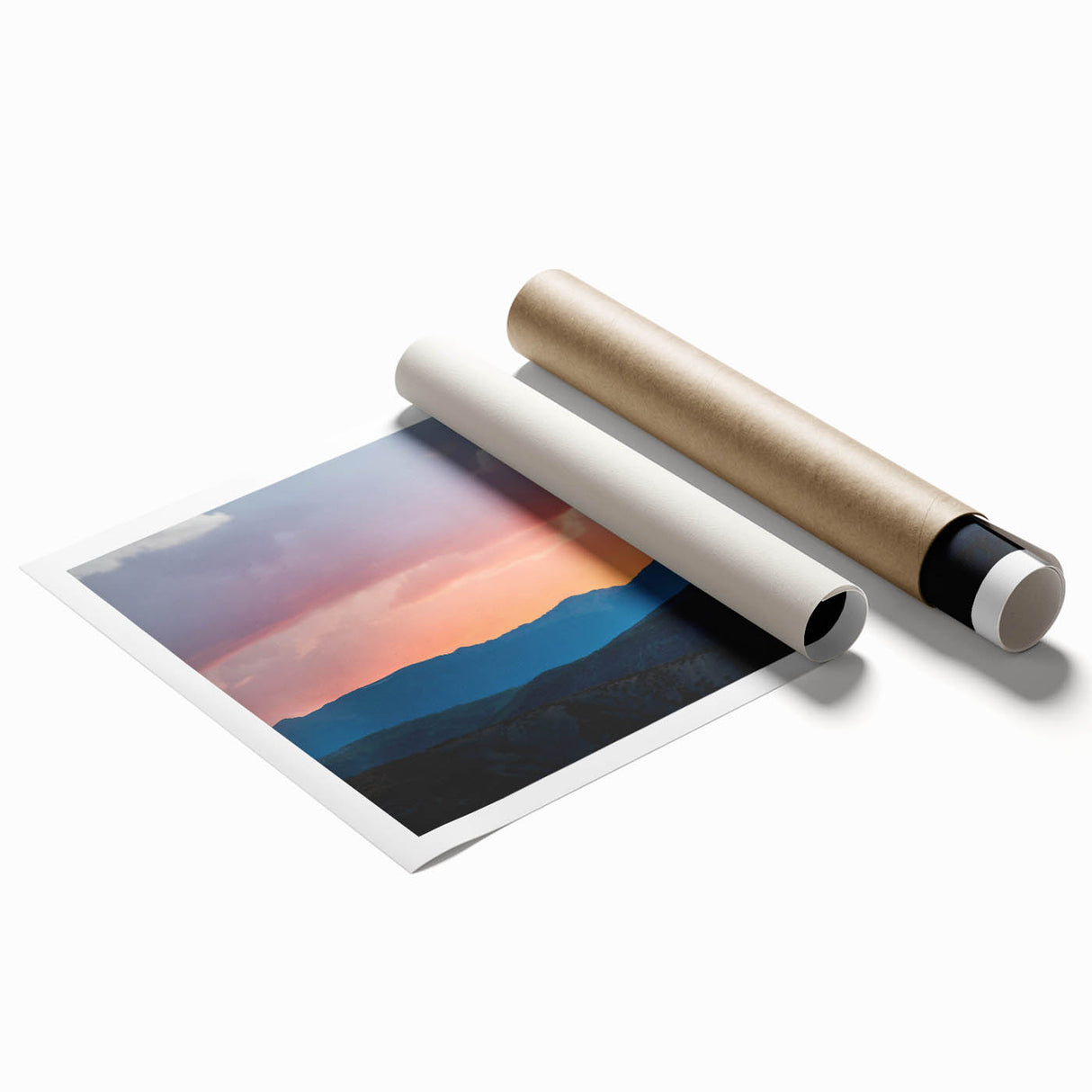 Extra large rolled print of Rocky Mountains landscape in muted earth tones, ideal for classy bathroom wall art.