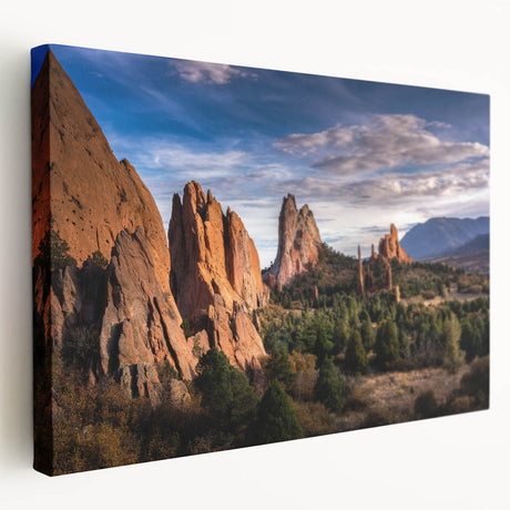 Large canvas print of Colorado Springs landscape in muted earth tones, ideal for kitchen wall art.