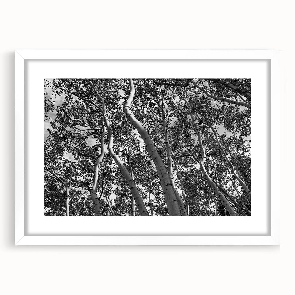 Abstract art print of Telluride, Colorado landscape in soft blue and gray tones on a white framed canvas.