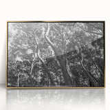 Mid-century modernist style large art print of Telluride, Colorado scenery in muted earth tones, framed in gold acrylic.