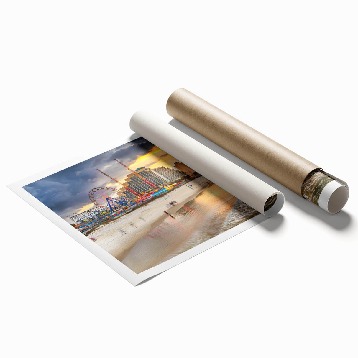 Extra large rolled print of a Daytona scenery with vibrant floral elements, ideal for classy bathroom wall art.