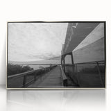 Mid-century modernist art depicting Delaware scenery in muted colors on a framed acrylic print.
