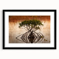 Extra large abstract art print of the Everglades in vibrant colors on a textured canvas, framed in black.