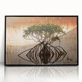 Large abstract wall art depicting the Everglades in muted green and blue tones on a framed acrylic.