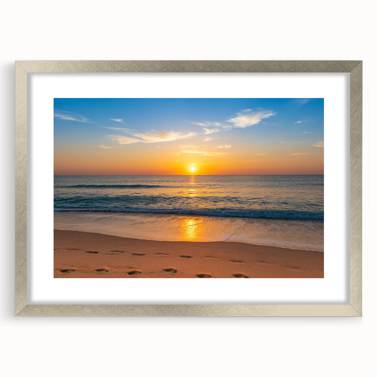 Textured abstract art print of Fort Lauderdale in muted blue and green tones, framed in silver, ideal for bedroom art.