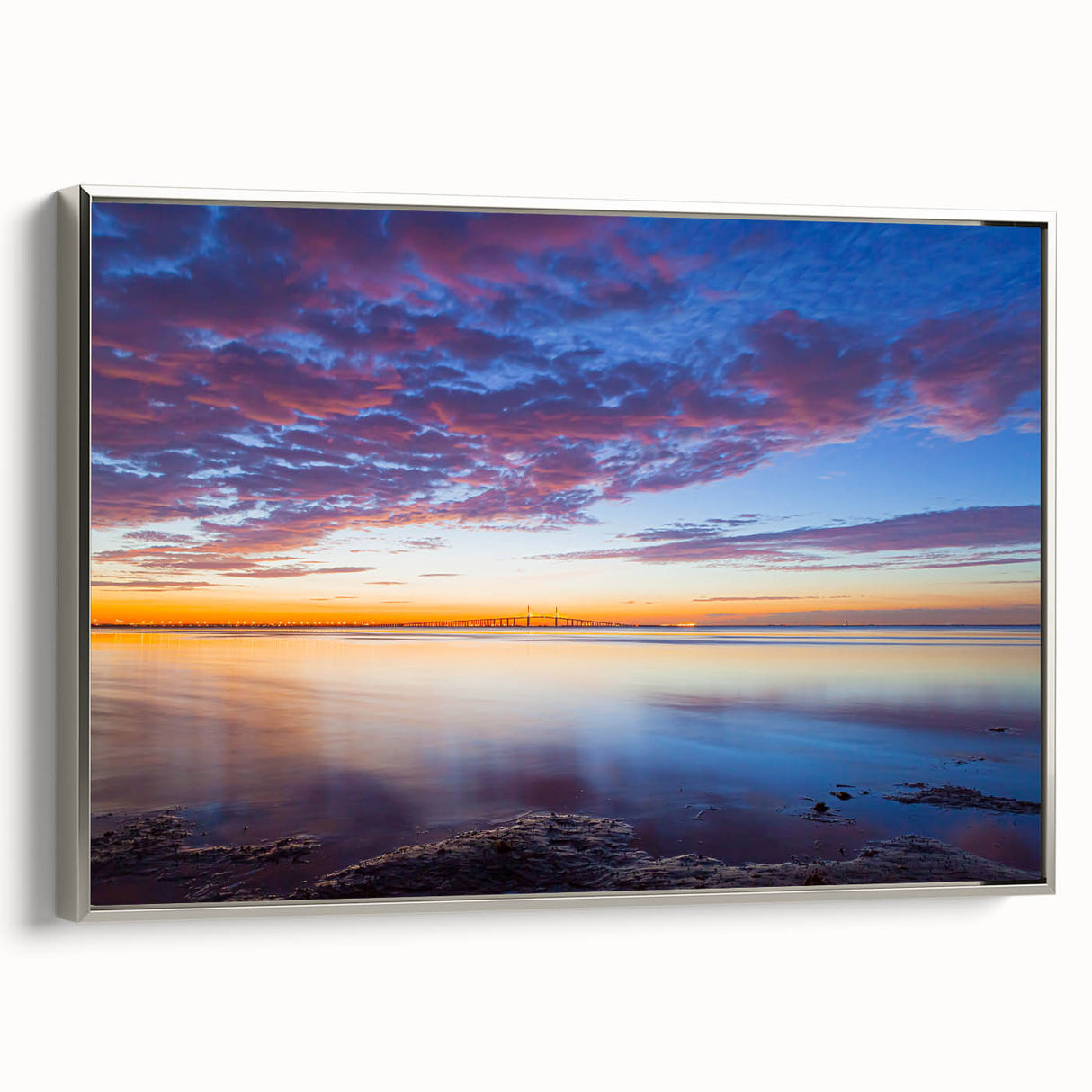 Landscape art painting of Florida Keys on framed canvas.