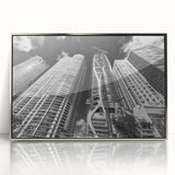 Mid-century modernist art depicting Miami skyline in pastel hues on a framed acrylic print, suitable for nursery wall art.