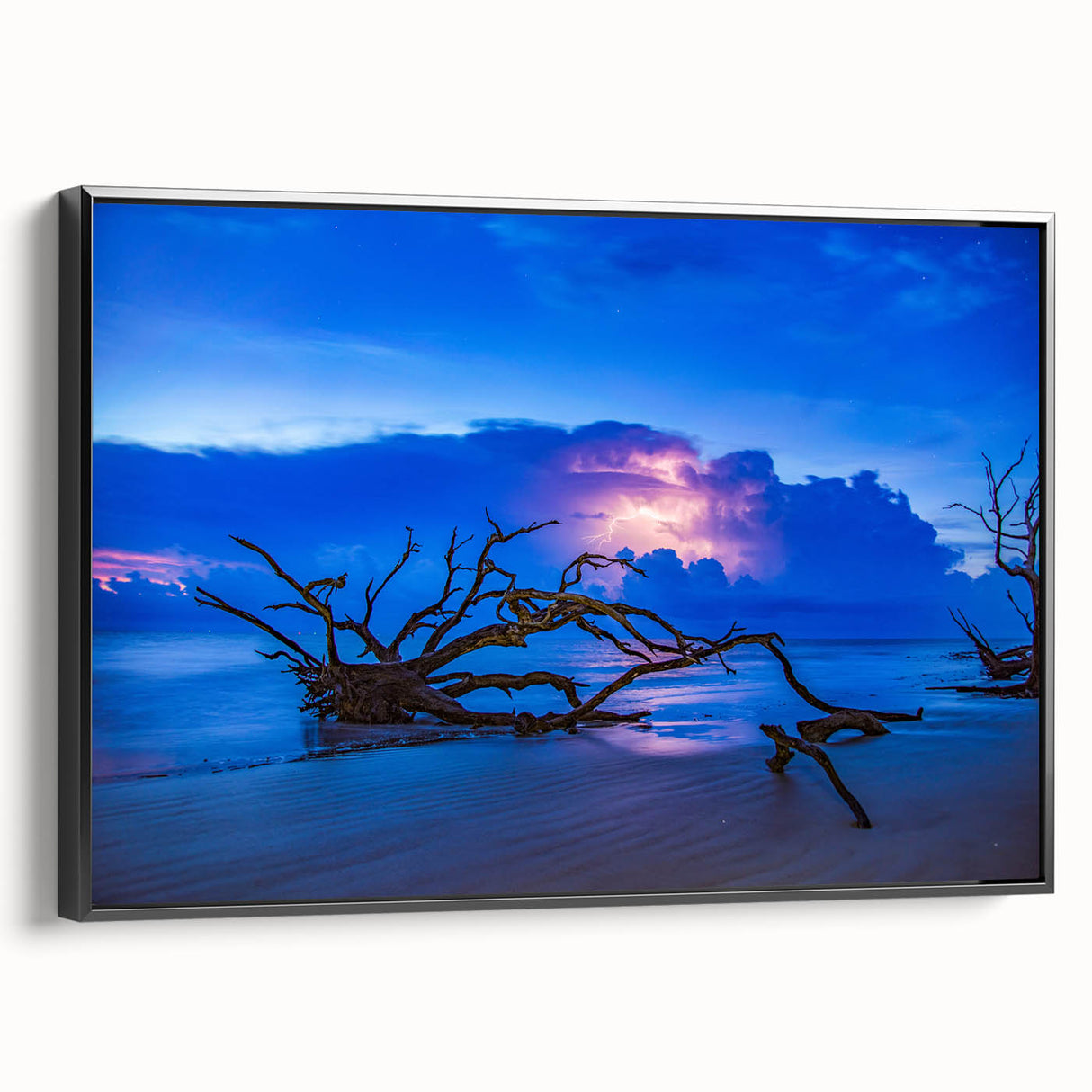 Black and white framed canvas of Savannah landscape, ideal for bedroom wall art in a vintage poster style.