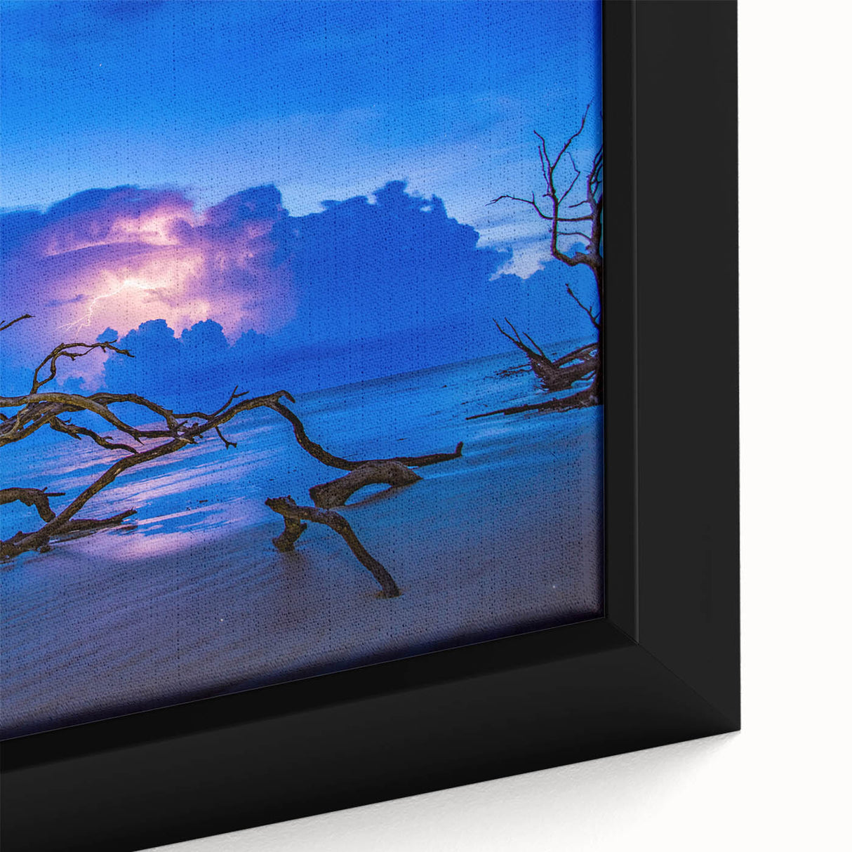 Framed canvas of a textured Savannah, Georgia, scenery in muted black with splashes of color.