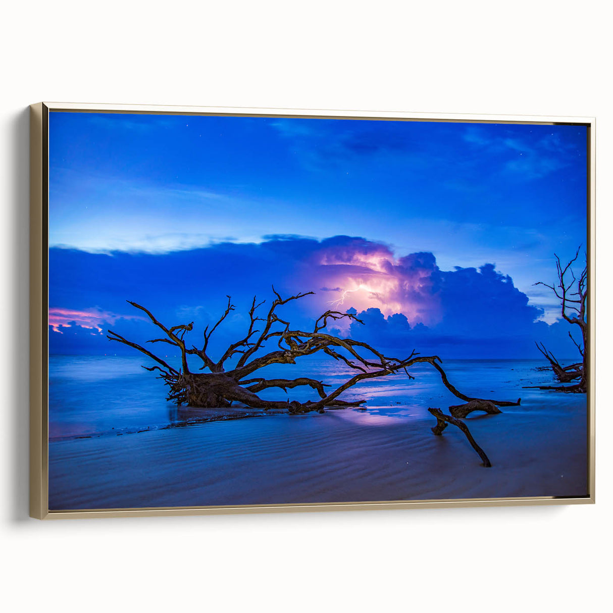 Framed canvas of a vintage-style Savannah landscape in muted gold and black tones, ideal for bedroom wall art.