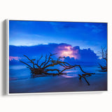Framed canvas of vintage poster art featuring a colorful Savannah, Georgia scene, ideal for living room decor.