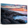 Acrylic print of a serene Kauai landscape with lush greenery and distant mountains, ideal for bedroom or dining room decor.
