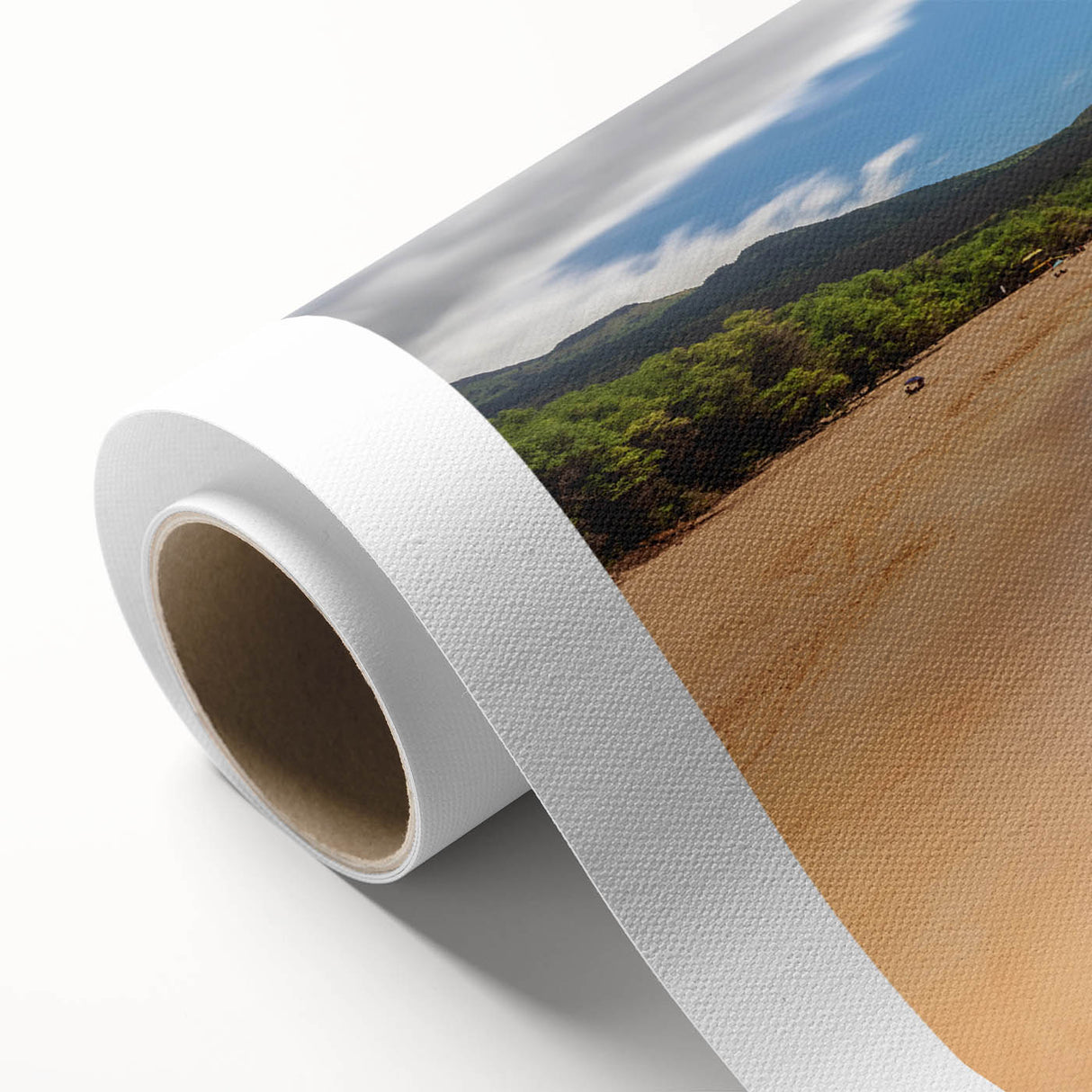 Art Deco poster of a serene Maui landscape in soft pastel shades on rolled canvas, ideal for nursery wall art.