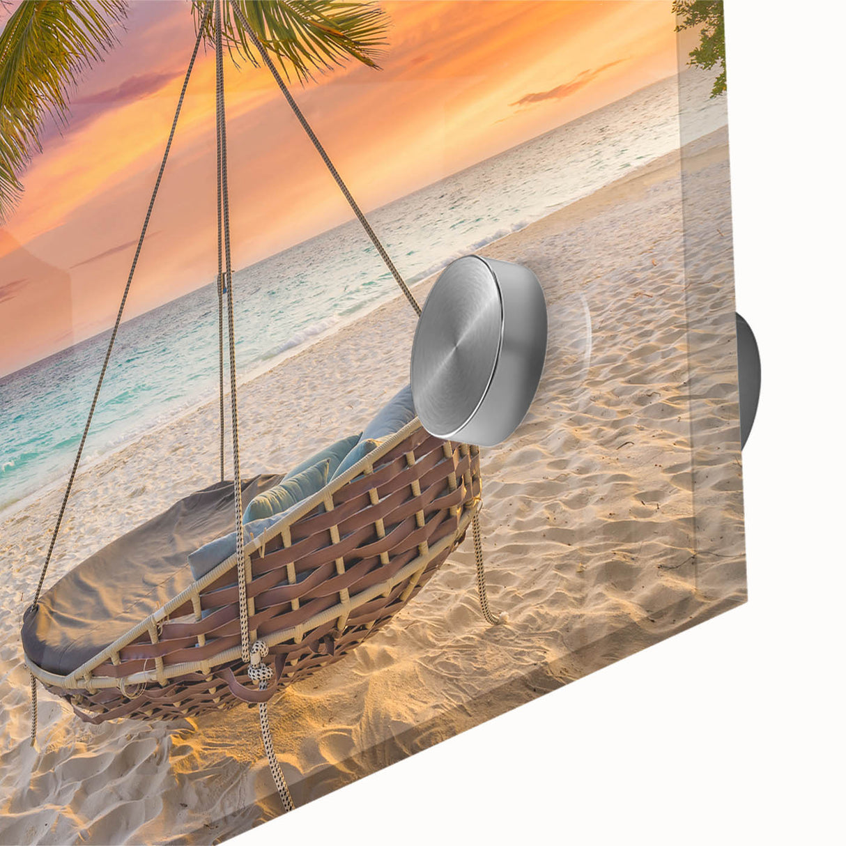 Large abstract wall art depicting Oahu, Hawaii, in muted blue and green tones on acrylic glass.