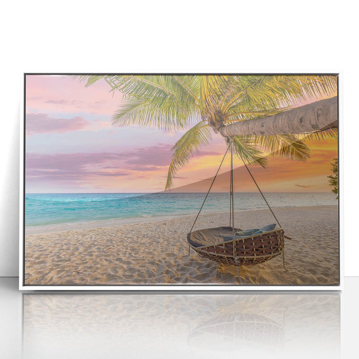 Modern art wall decor featuring Oahu, Hawaii's scenery in muted oceanic tones on a framed acrylic print.