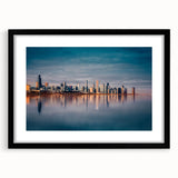 Extra large abstract art print of Chicago skyline in vibrant, colorful hues on a textured canvas.