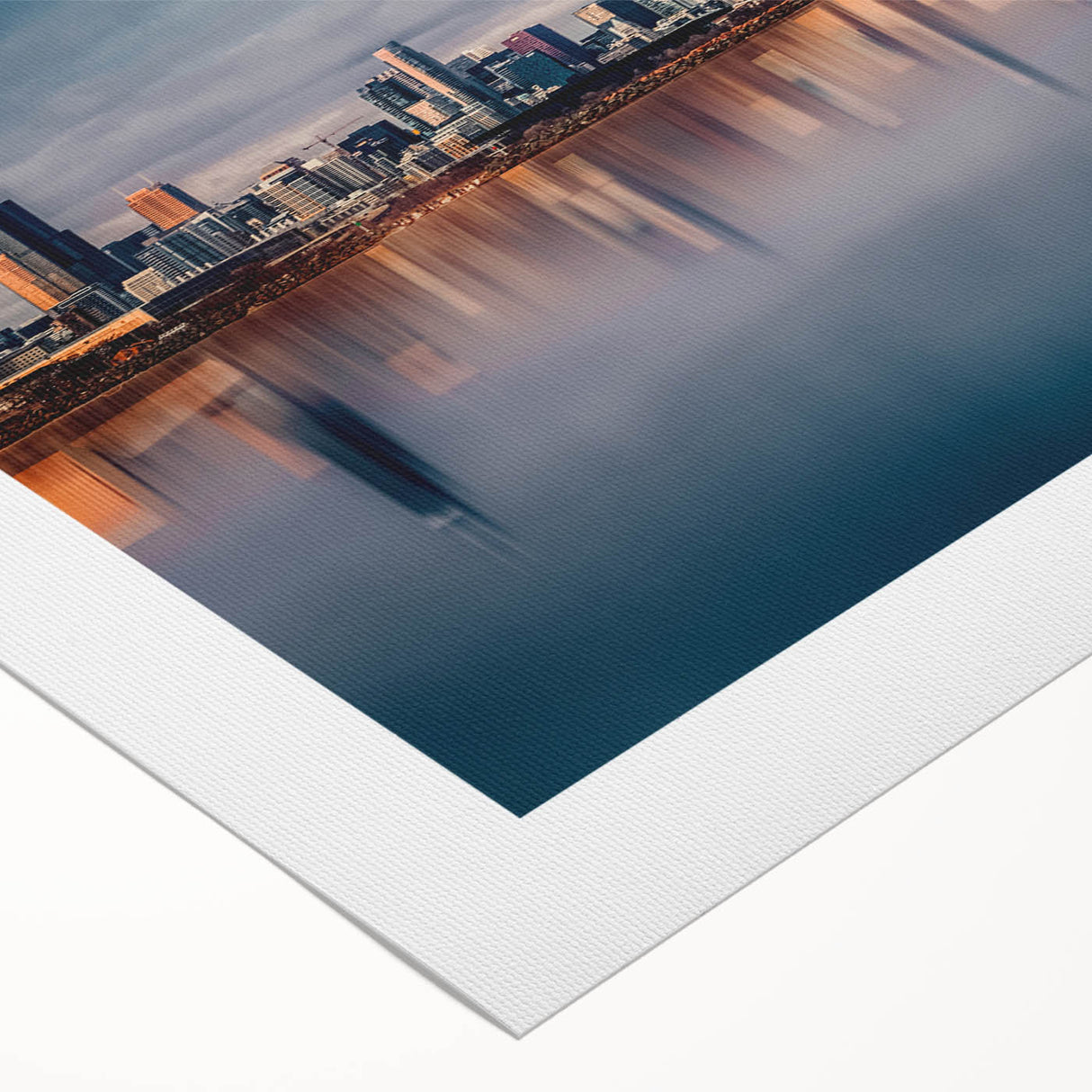 Art deco poster of Chicago skyline in muted metallic tones on rolled canvas, suitable for dining room wall art.
