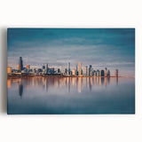 Black and white large art print of Chicago skyline on stretched canvas, suitable for kitchen wall art.