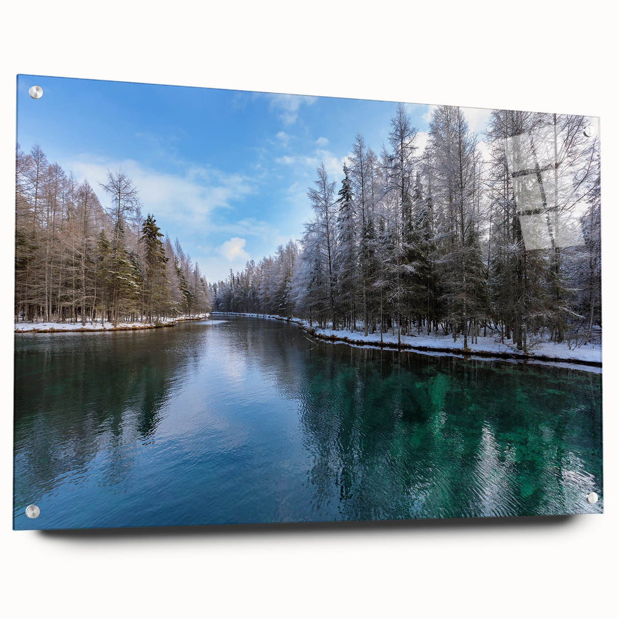 Acrylic print of Lake Michigan with soft blue and gray tones, suitable for bedroom or dining room decor.