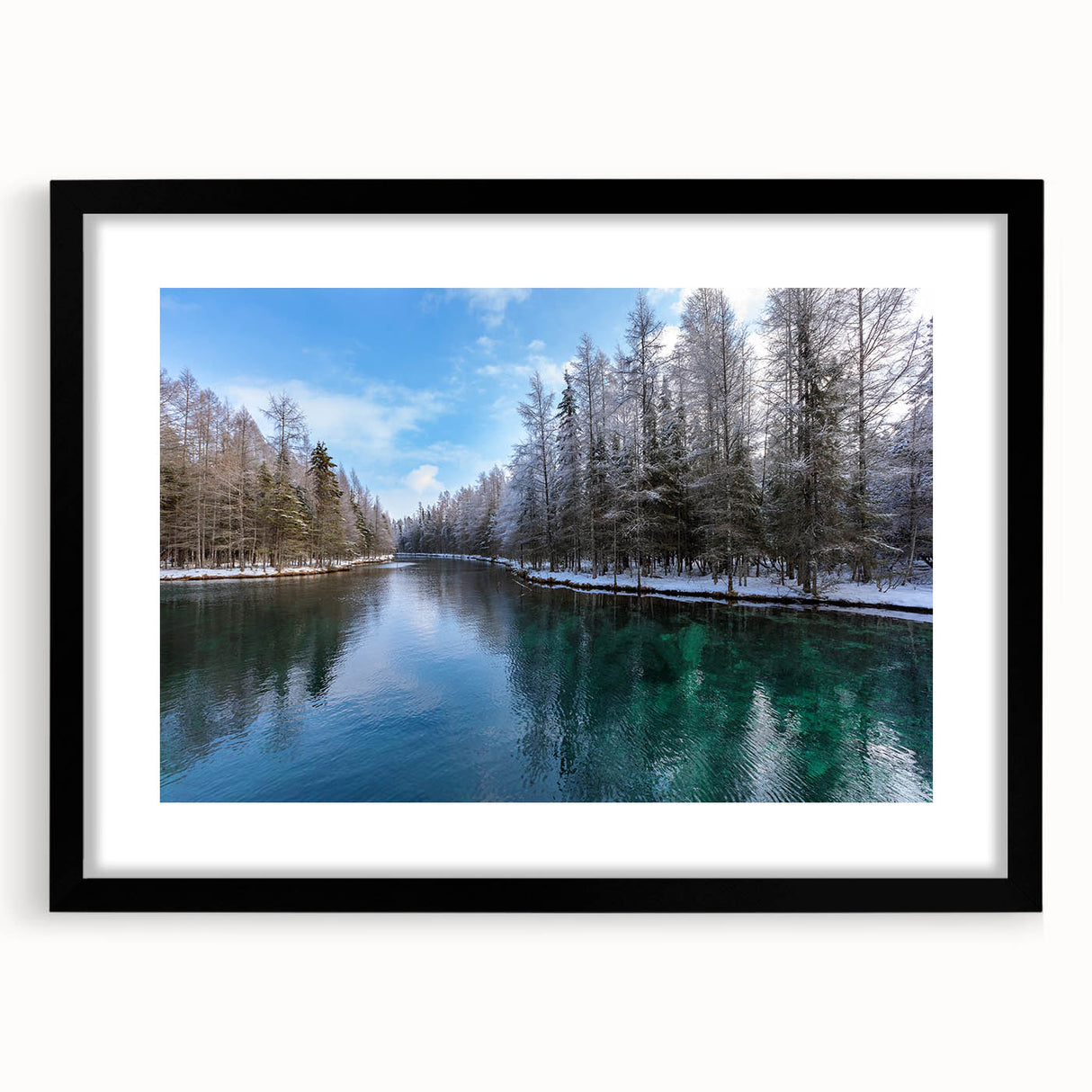Extra large abstract art print of Lake Michigan, featuring vibrant, colorful textures on a black framed canvas.
