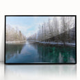 Large abstract wall art depicting Lake Michigan in muted blue and gray tones on a framed acrylic.