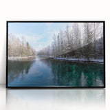 Large abstract wall art depicting Lake Michigan in muted blue and gray tones on a framed acrylic.