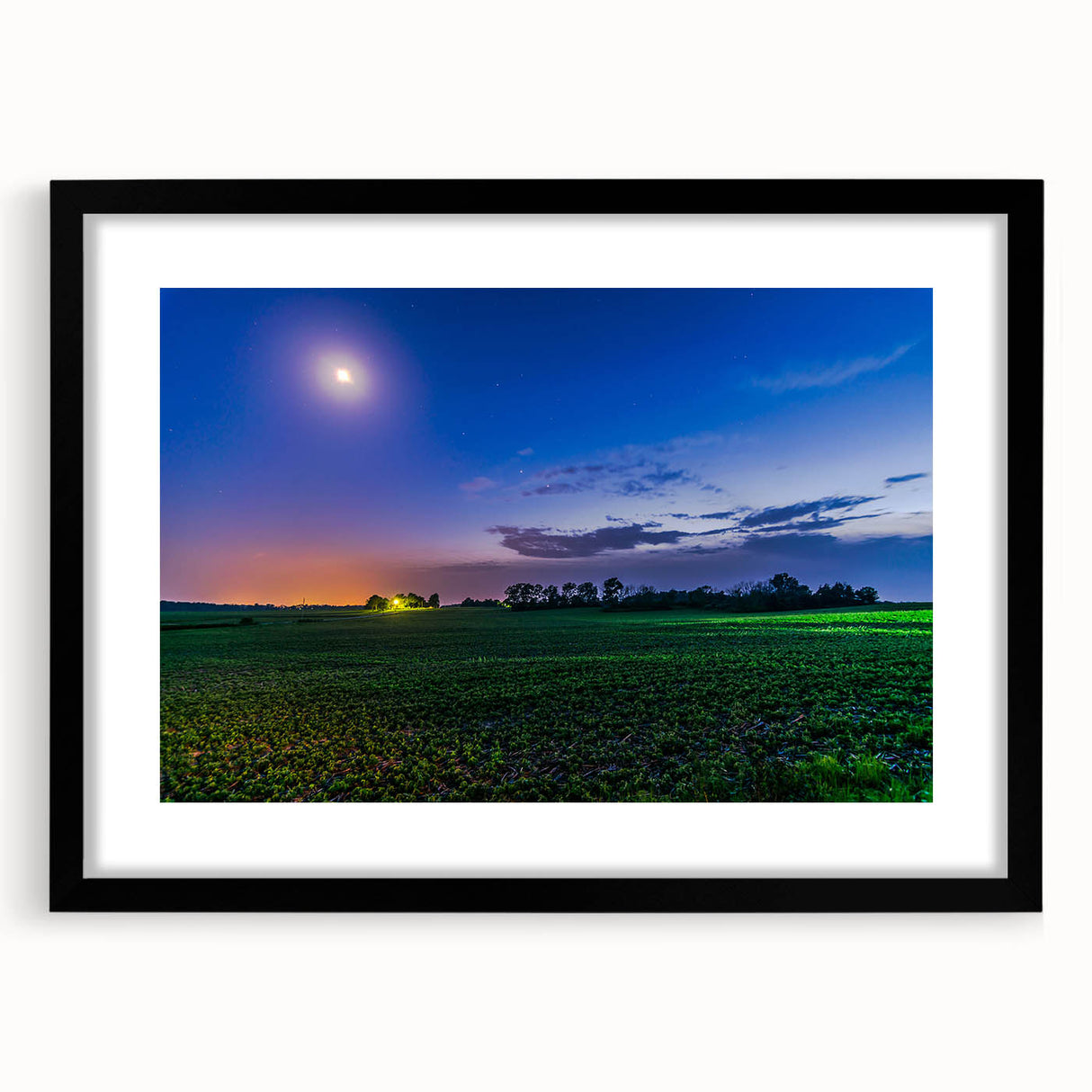 Extra large abstract art print featuring a colorful, textured Indiana scenery on a framed black mat.
