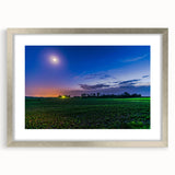 Textured abstract art print depicting a serene Indiana landscape in muted earth tones, framed in silver.