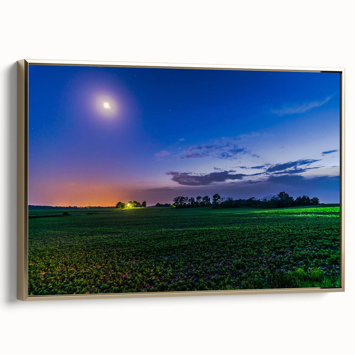 Framed canvas featuring a vintage-style Indiana landscape in black with gold accents, ideal for bedroom decor.