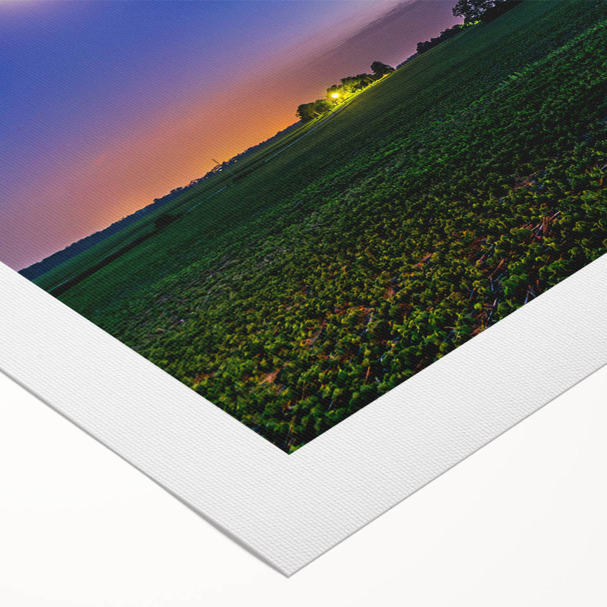 Art deco poster depicting Indiana landscape in soft pastel colors on rolled canvas, suitable for dining room walls.