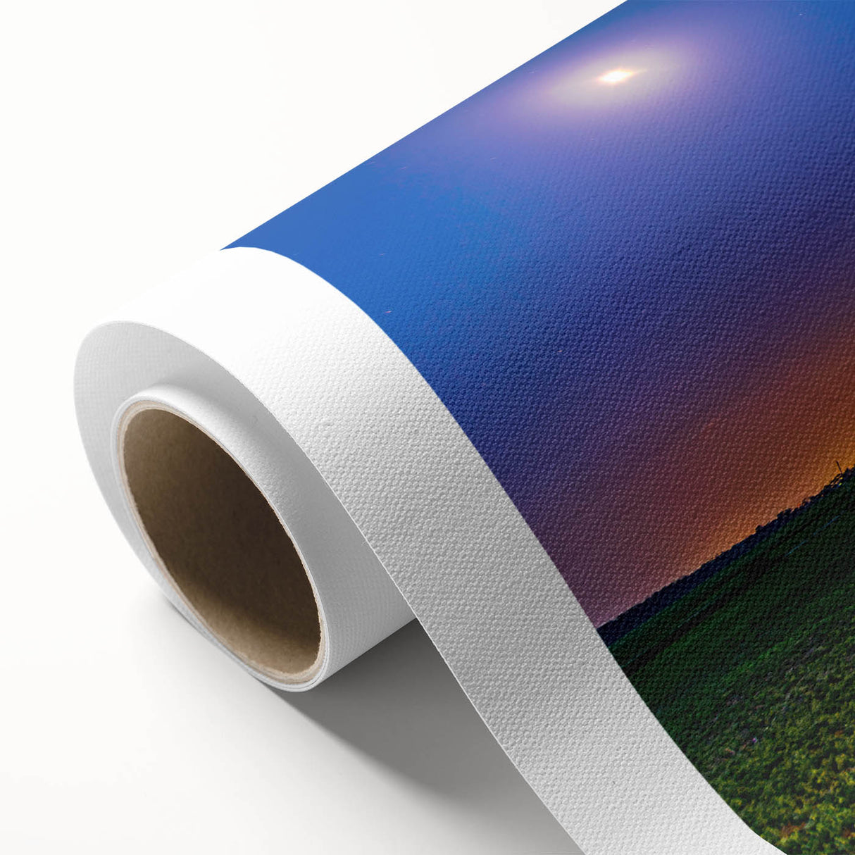 Art deco poster of Indiana scenery on rolled canvas, featuring pastel sunset colors, ideal for nursery wall art.