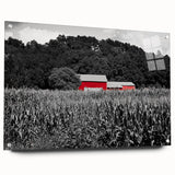 Acrylic print of a large abstract depiction of Iowa scenery in muted earth tones, suitable for dining room or bedroom decor.