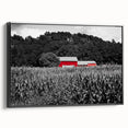 Black and white framed canvas of a vintage Iowa landscape, ideal for bedroom decor.