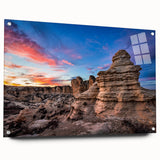 Acrylic print of a large abstract depiction of Kansas scenery in muted earth tones, ideal for bedroom or dining room decor.