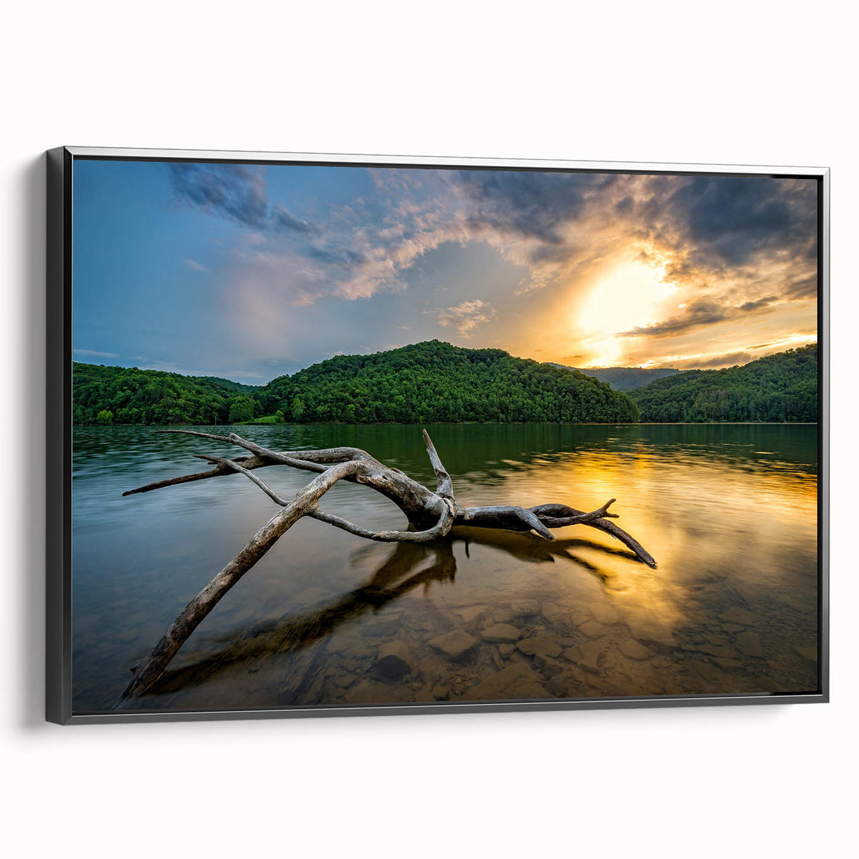 Black and white framed canvas of a Kentucky landscape, ideal for bedroom wall art.