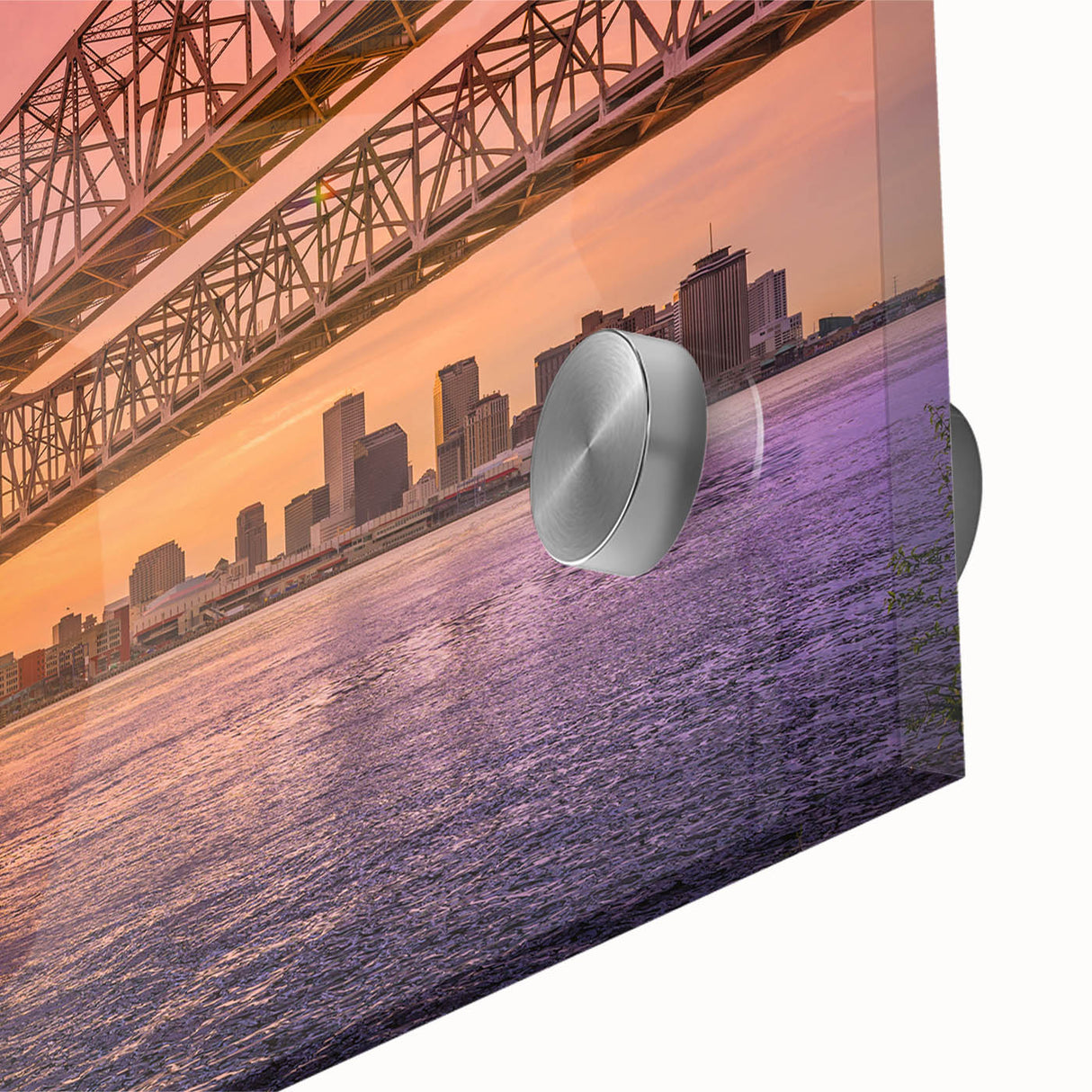 Large abstract depiction of New Orleans in vibrant colors on acrylic glass, ideal for dining room art.
