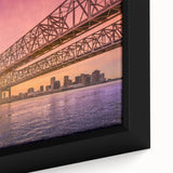 Textured black wall art depicting a colorful New Orleans street scene on extra large framed canvas.