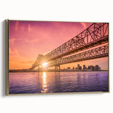 Framed canvas of a vintage-style New Orleans landscape in black and gold tones, ideal for bedroom wall art.
