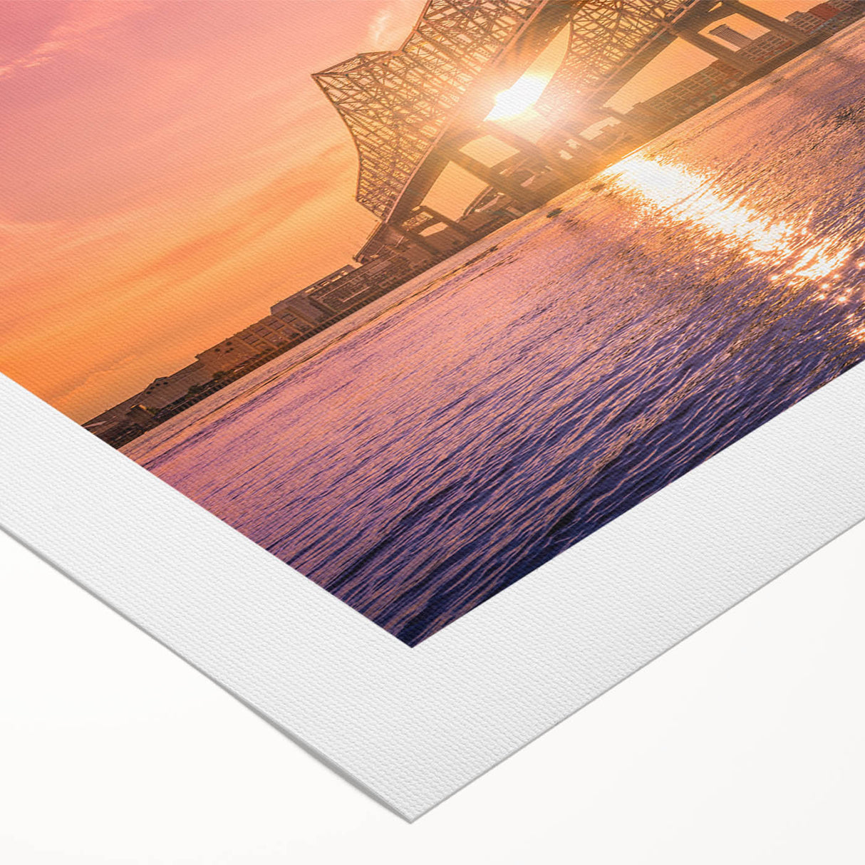 Art deco poster of New Orleans skyline in muted gold and blue tones on rolled canvas, suitable for dining room decor.