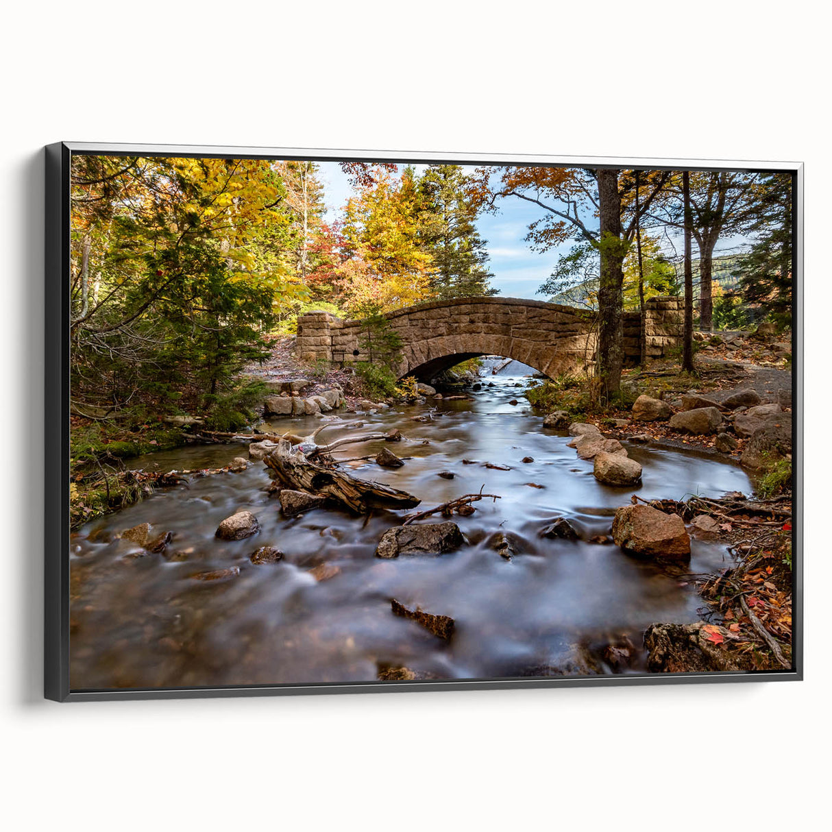 Black and white landscape art of Acadia, Maine on framed canvas, suitable for bedroom wall decor.