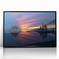 Large abstract wall art depicting a serene Maine landscape in muted earth tones, framed in black acrylic.