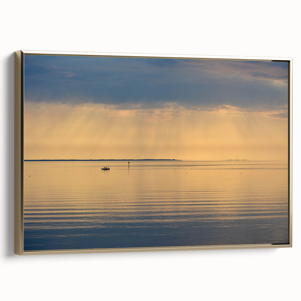 Framed canvas of Annapolis landscape with vintage poster style in black and gold tones, ideal for bedroom wall art.