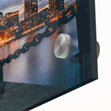 Large abstract wall art depicting Boston skyline in muted gray tones on acrylic glass, ideal for dining room ambiance.