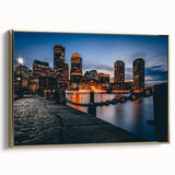 Framed canvas of a vintage-style Boston landscape in black and gold tones, ideal for bedroom wall art.