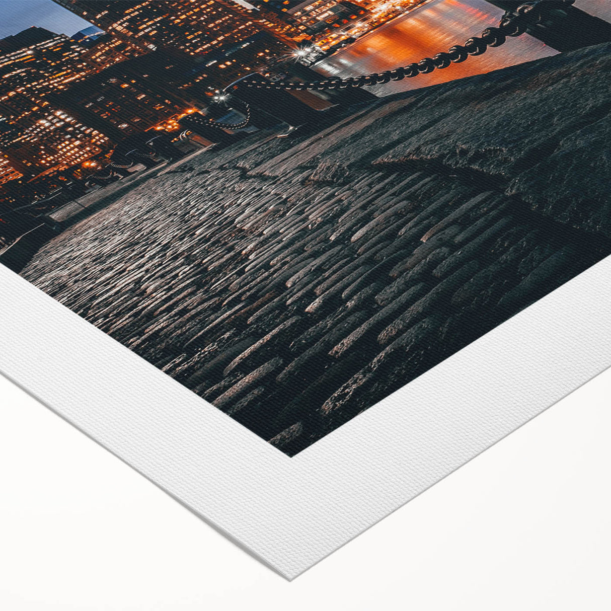 Art deco poster of Boston skyline in muted gray and blue, printed on rolled canvas, suitable for dining room wall.