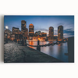 Black and white large art of Boston skyline on stretched canvas, ideal for kitchen wall art.
