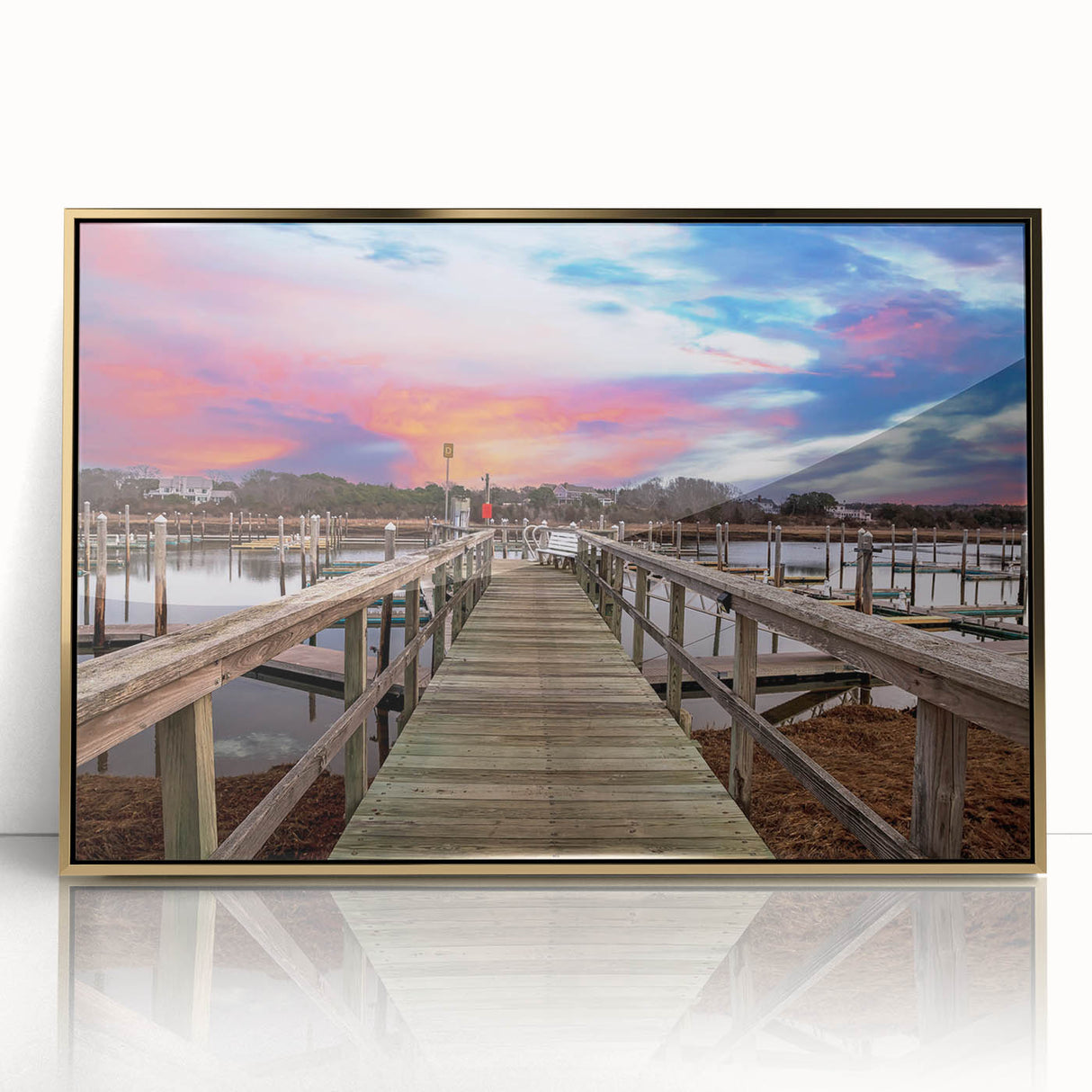 Framed acrylic print of a serene Massachusetts cape landscape in muted blue and green tones, suitable for nursery wall art.
