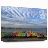 Large abstract wall art of Nantucket scenery in muted blue and green hues on acrylic glass.