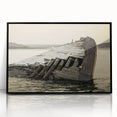 Large abstract wall art depicting Michigan’s Upper Peninsula in muted earth tones, framed in black acrylic.