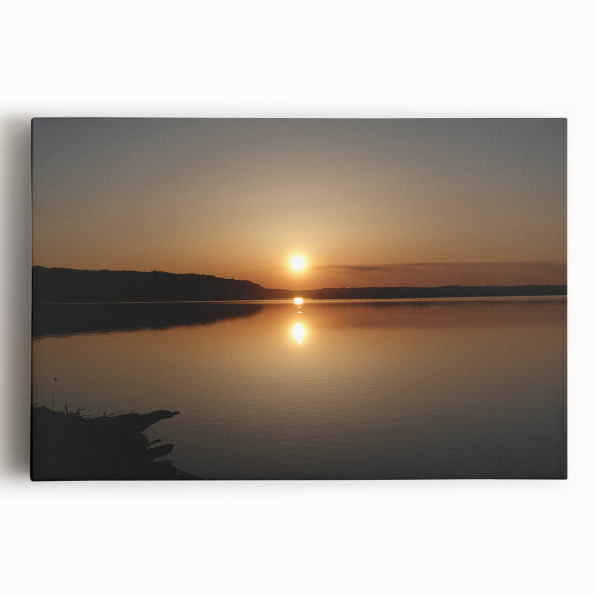 Black and white photo of the Mississippi River on stretched canvas, ideal for kitchen wall art.